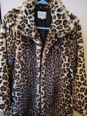 LOFT Leopard-Print Faux Fur Coat in Brown and Cream